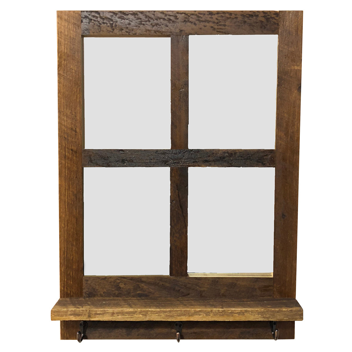 Reclaimed Wood 4 Pane Mirror Shelf with Hooks - Rustic Red Door Co.