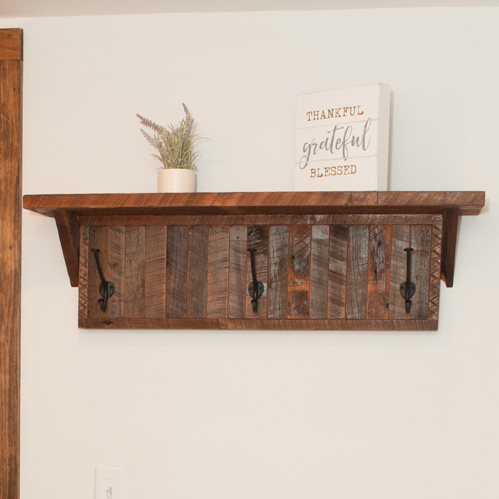 Reclaimed Wood Coat Rack Shelf Rustic Red Door