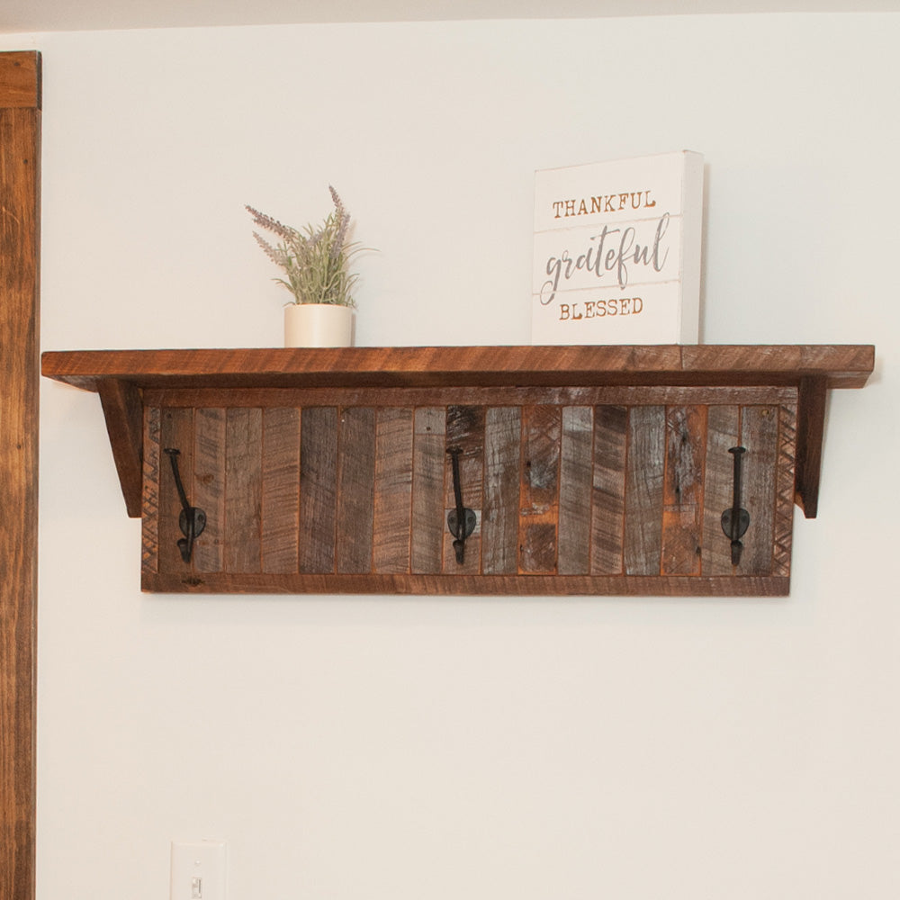 reclaimed wood coat rack shelf