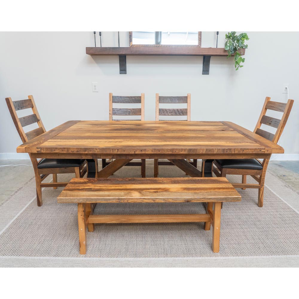 Solid wood trestle dining best sale table set