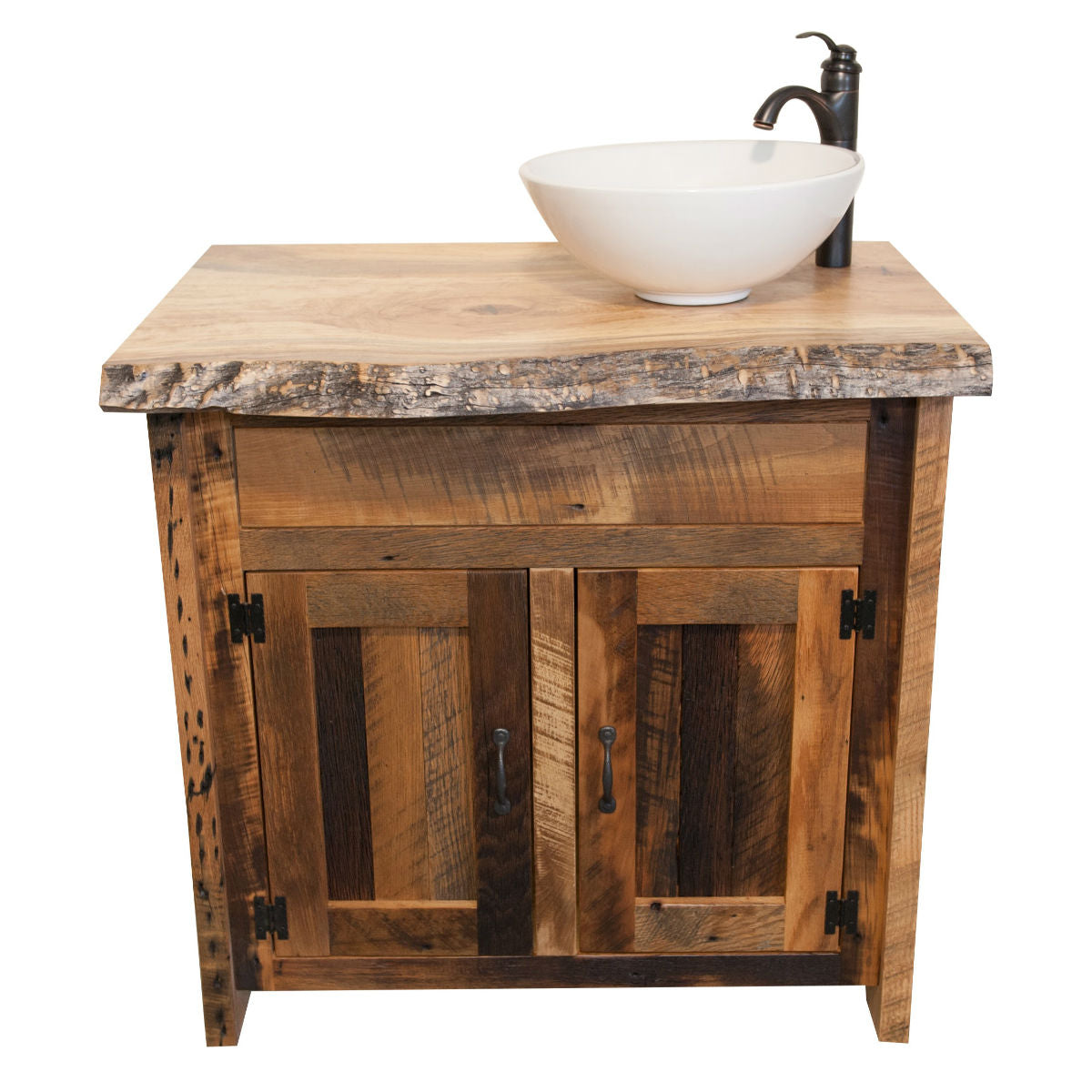 reclaimed wood vanity base with sink