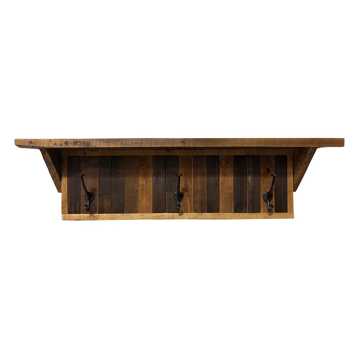 reclaimed barnwood coat hanging shelf