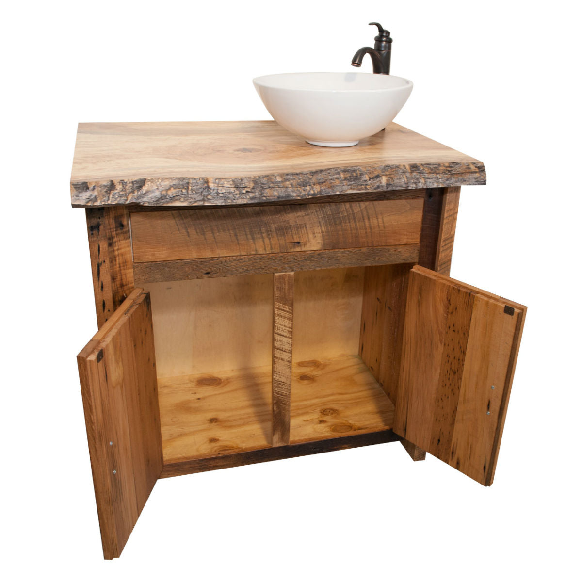 rustic vanity base with cabinets