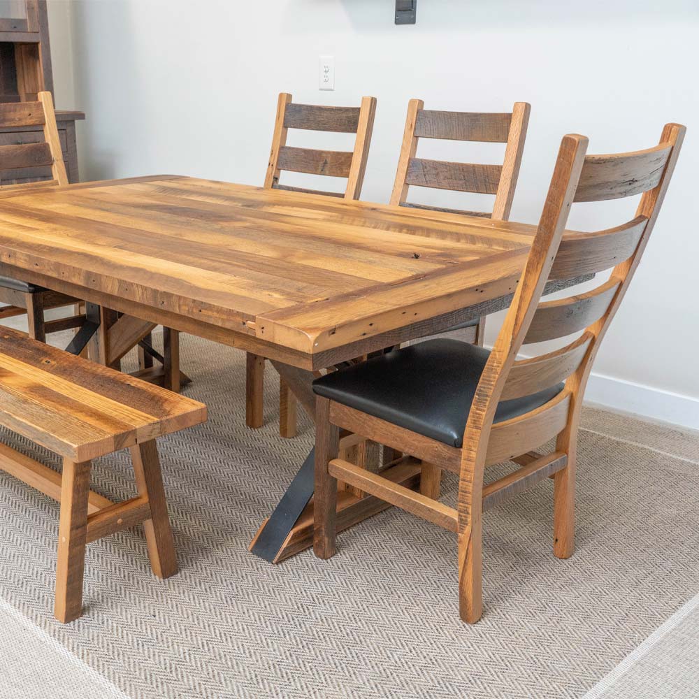 Rustic Dining Chair with Faux Leather Seat