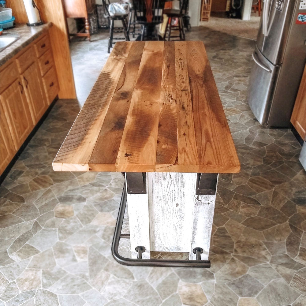 Rustic Farmhouse Kitchen Island, White Base, Foot Rest