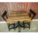 reclaimed wood pub table with steel flare base