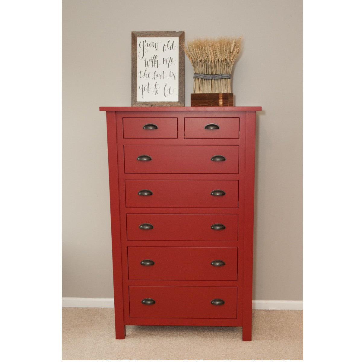 Red Farmhouse Dresser with 7 Drawers