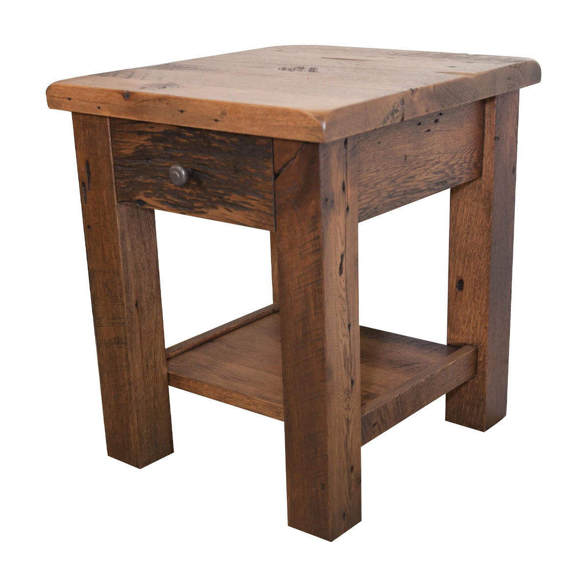 Rustic Reclaimed Wood End Table with Drawer