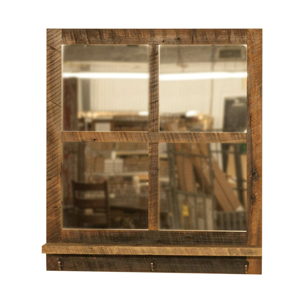 rustic barnwood window mirror with hooks