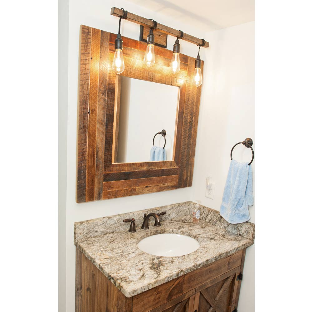 square barnwood bathroom mirror