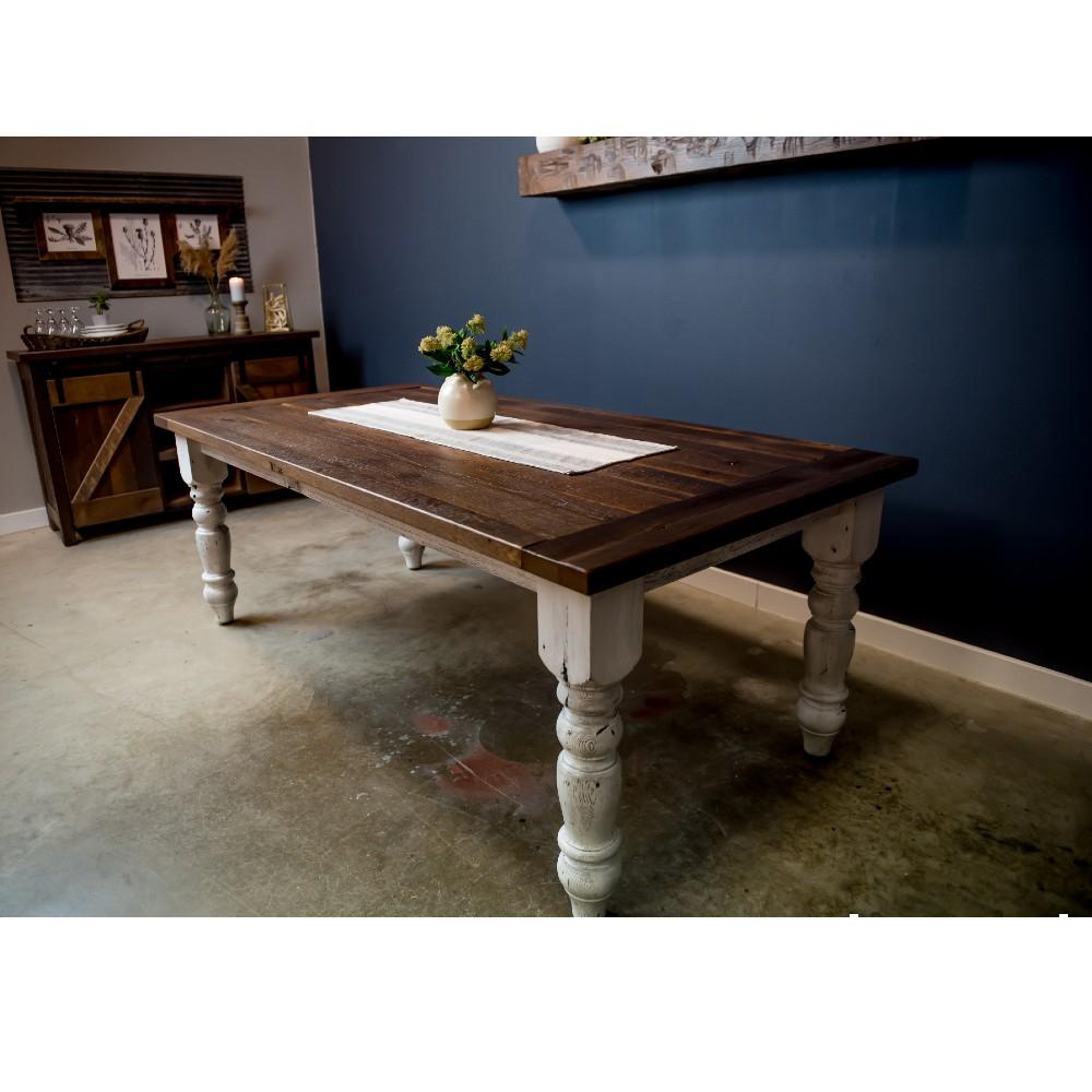 Farmhouse dining table reclaimed wood top white base
