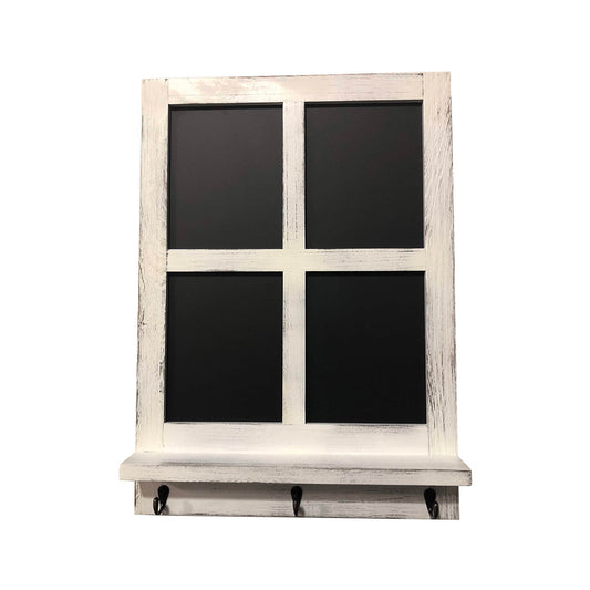 4 Pane Distressed White Chalkboard with Hooks